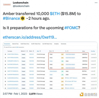 标记为Ambr的地址将1万枚TH转至Binanc